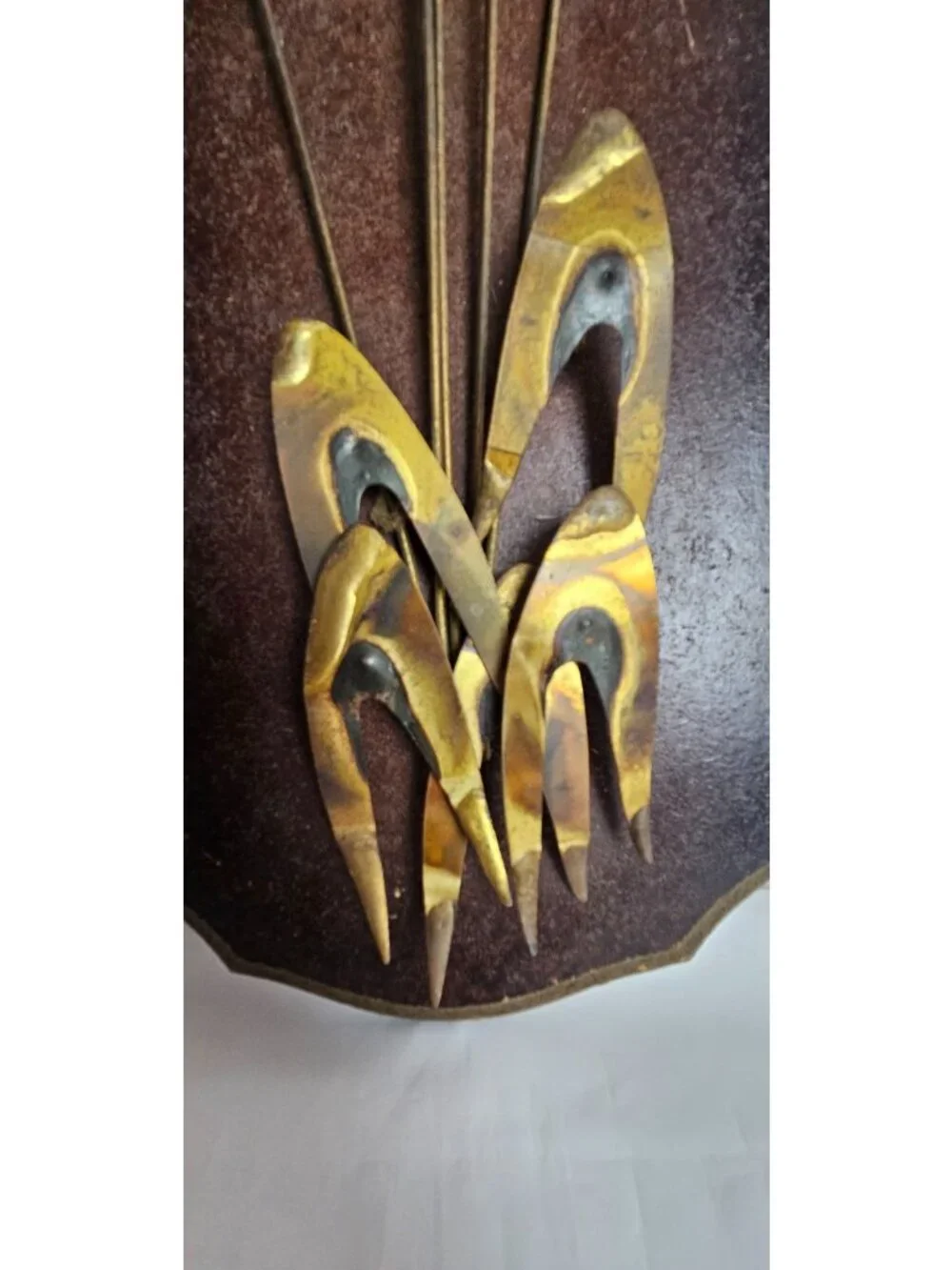 Vintage MCM Wall Plaque Brutalist Brass Sea Oats Botanical Metal Art 17.75
